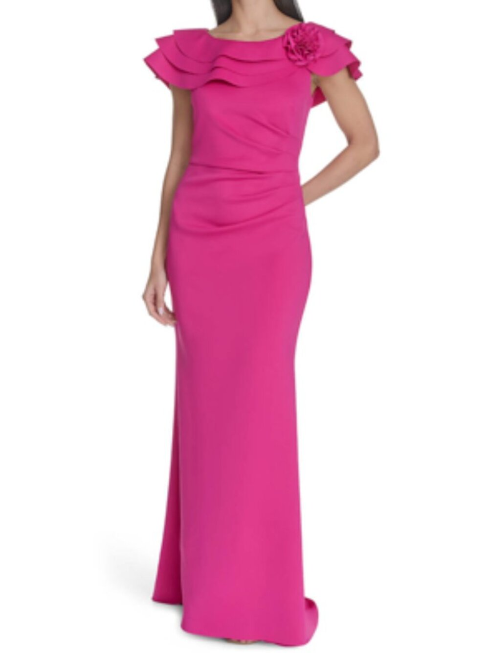 Jessica Howard Pink Ruched Ruffle Gown - Size 14 - NWT - Elegant Formal Dress